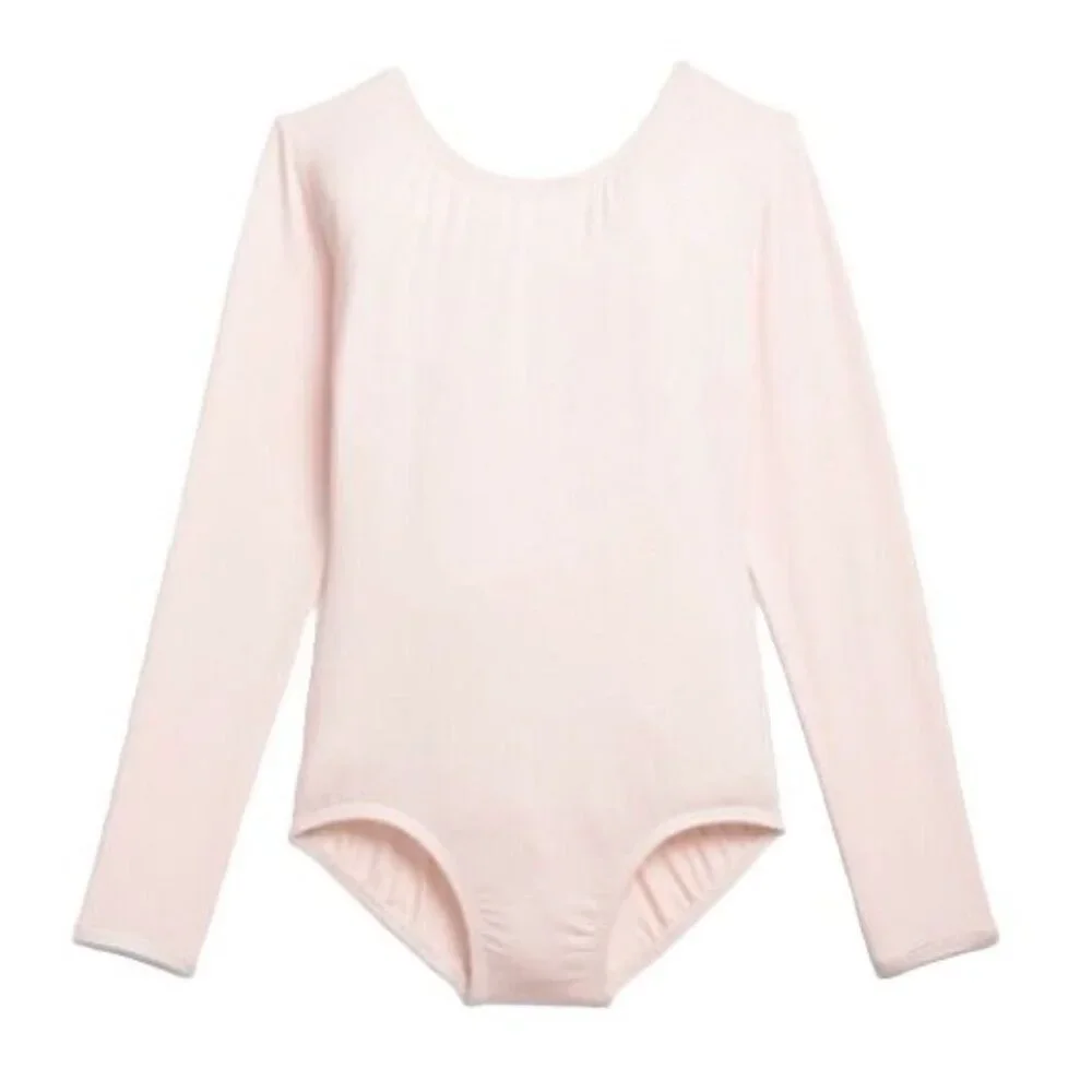 Kids Scoop Neck Long Sleeve Leotard Bodysuit Theatrical Pink Size L Class Stage